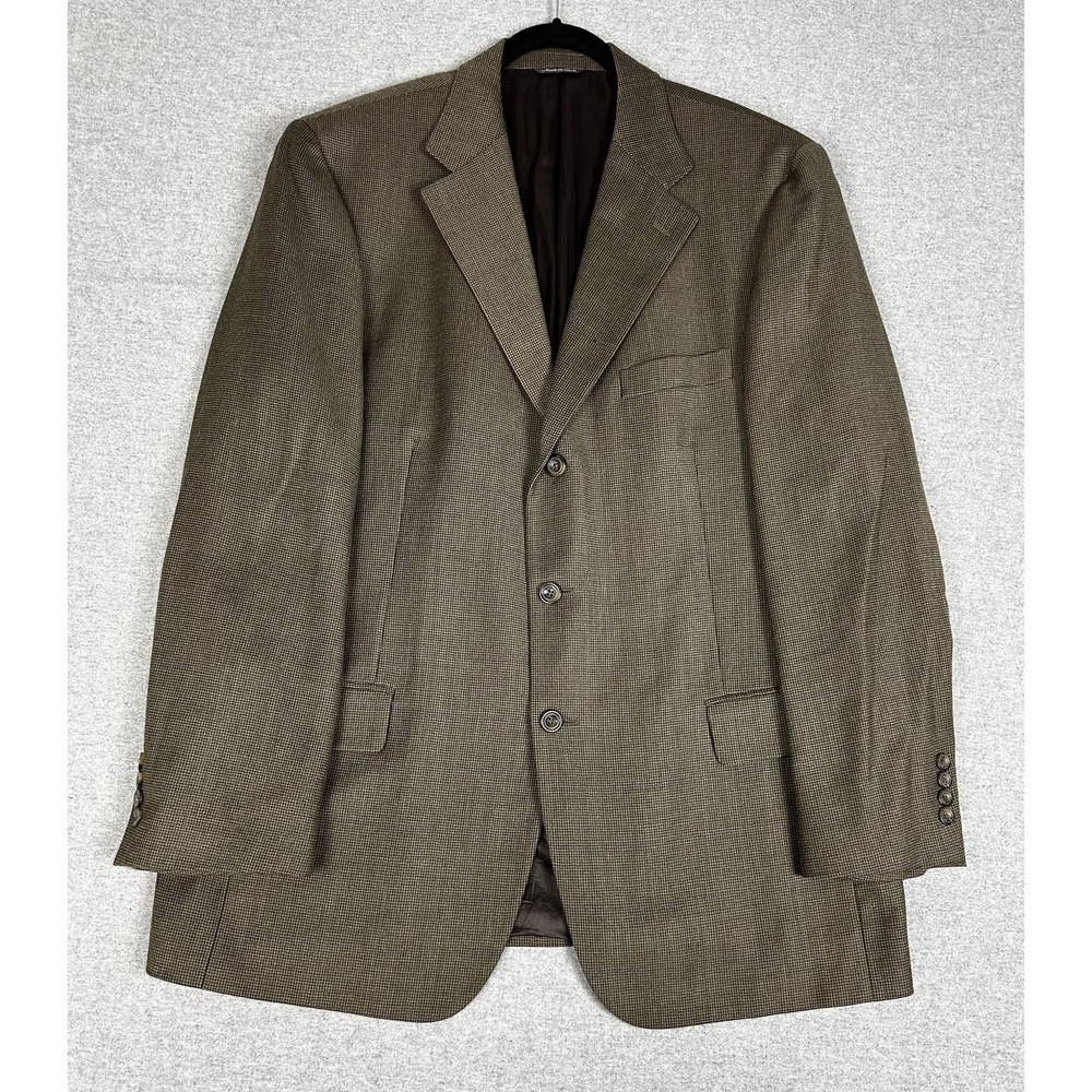 Harold Powell Blazer Mens XL‎ Brown Check Plaid Made In Italy Sport Coat Jacket